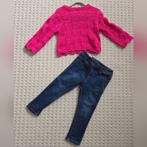 Zara Fuchsia Knit Top and Denim Jeans Set